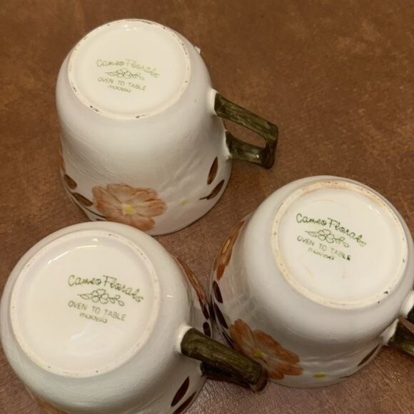 Set Of 3 Cameo Florals Oven To Table Ceramic Mugs With Peach Blossom Design - Picture 10 of 14